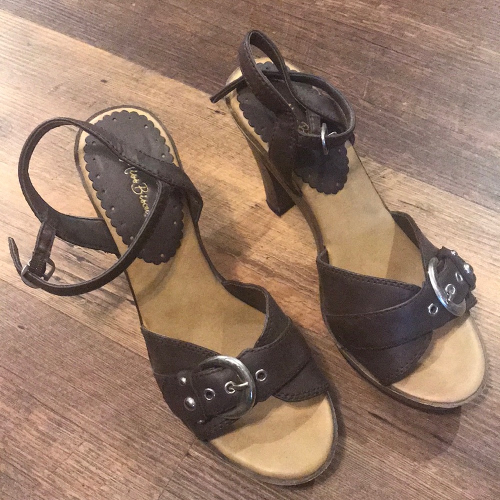 Brown high heeled shoes